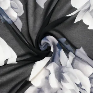 Black-White Poly Floral Printed Chiffon Woven Fabric