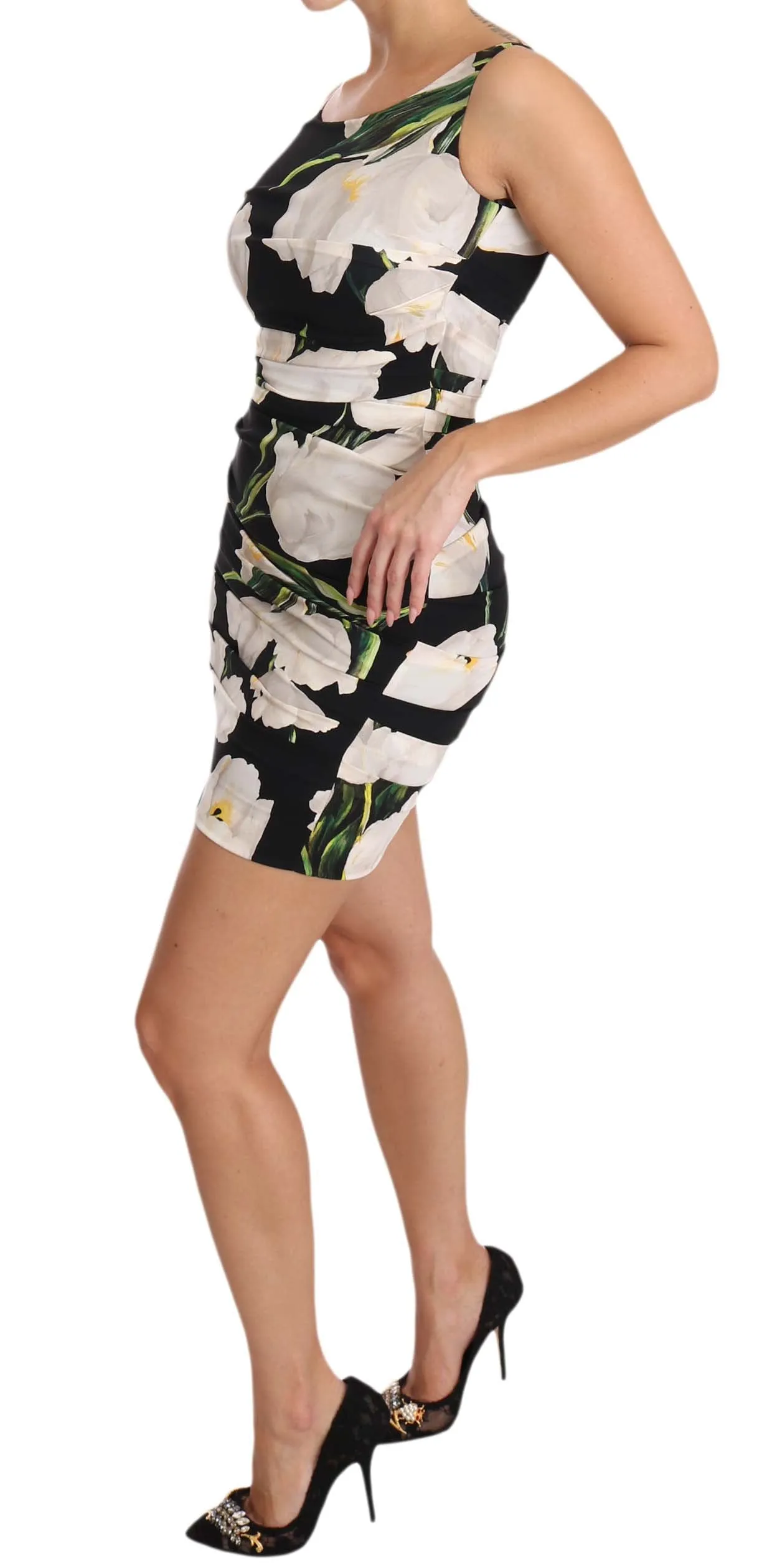 Black White Tulip Silk Stretch Dress