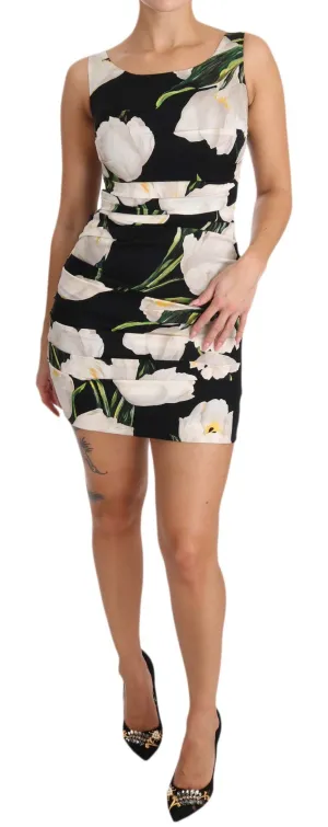 Black White Tulip Silk Stretch Dress
