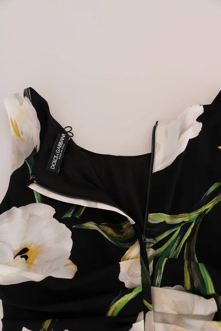Black White Tulip Silk Stretch Dress