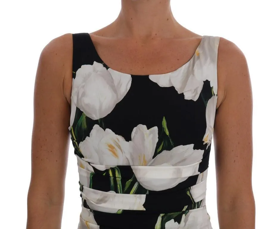 Black White Tulip Silk Stretch Dress