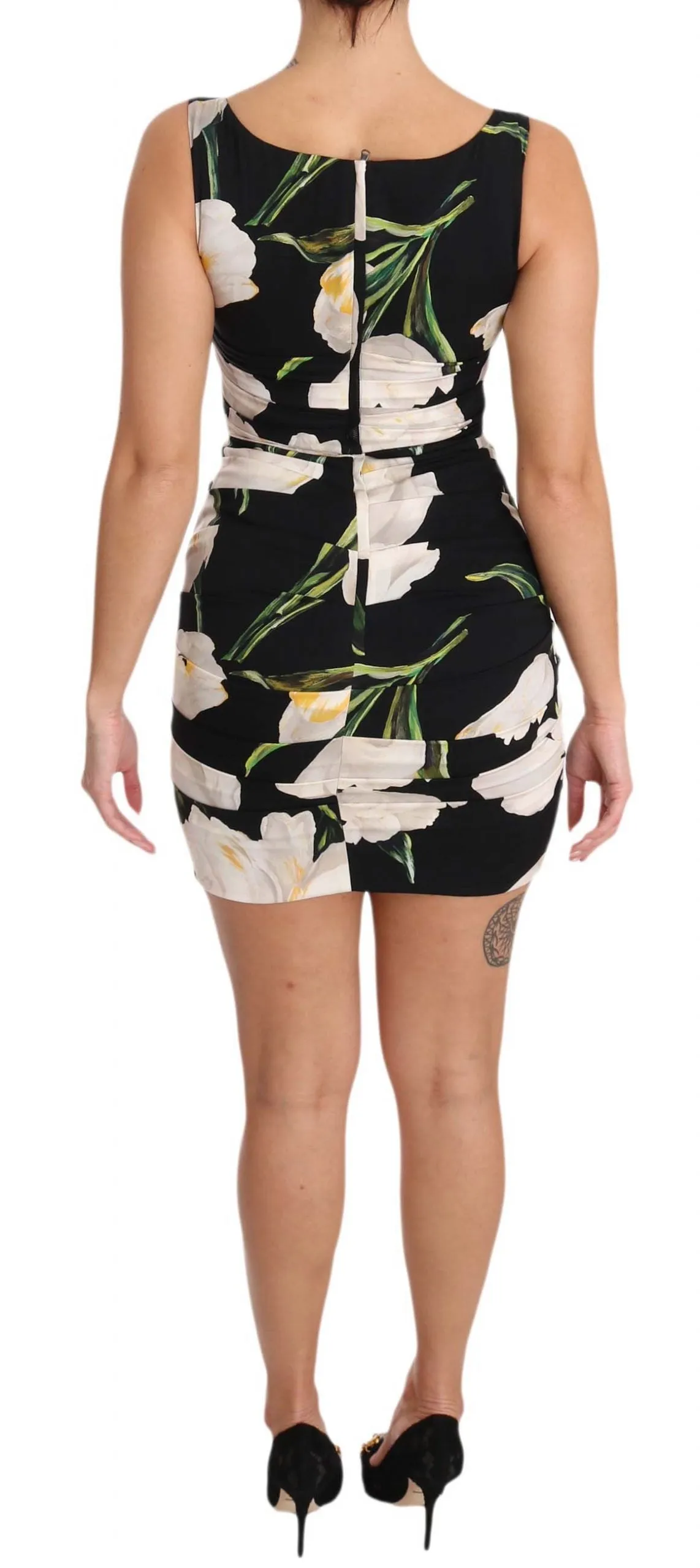 Black White Tulip Silk Stretch Dress
