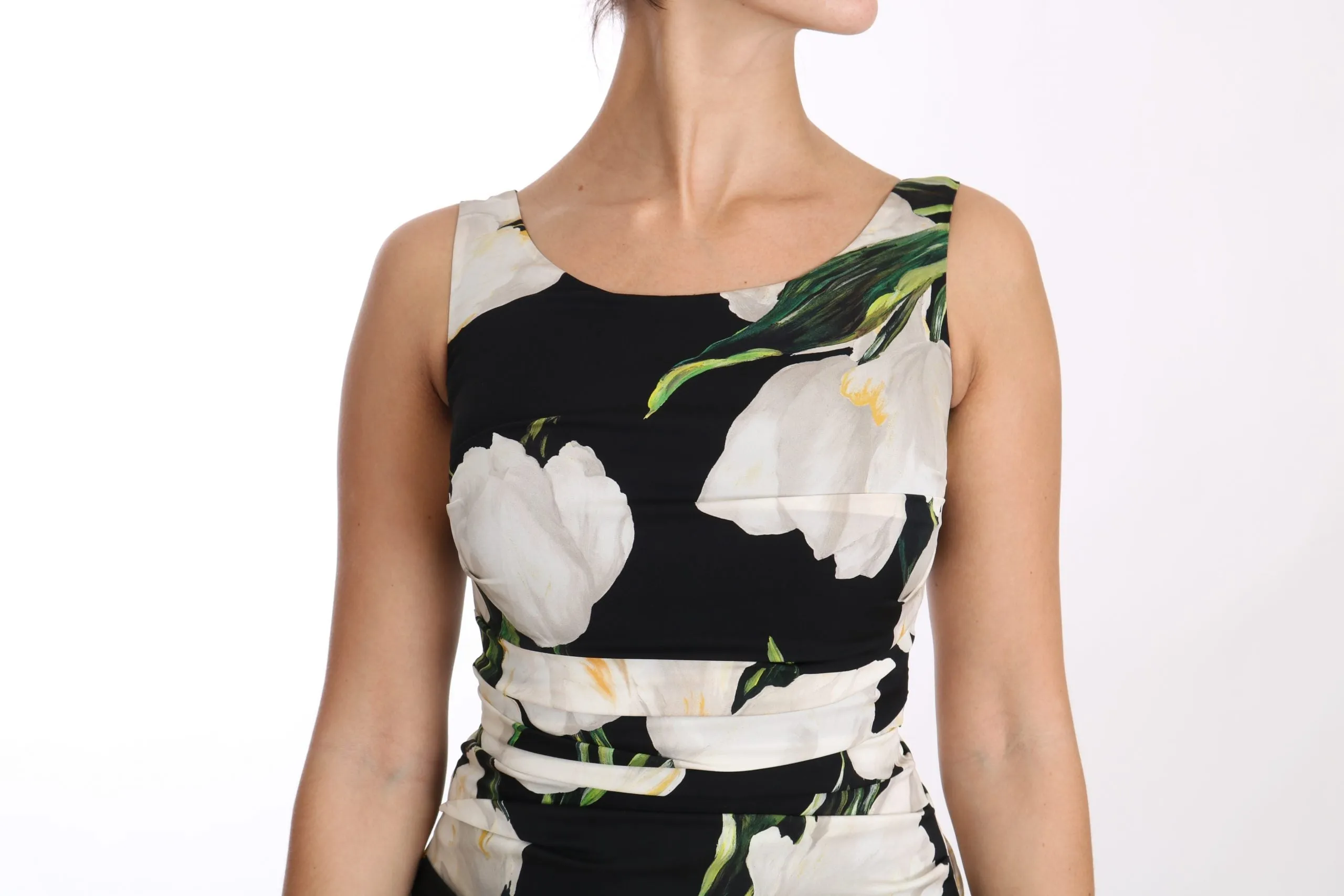 Black White Tulip Silk Stretch Dress
