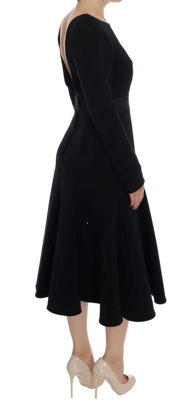 Black Wool Sheath Stretch Dress