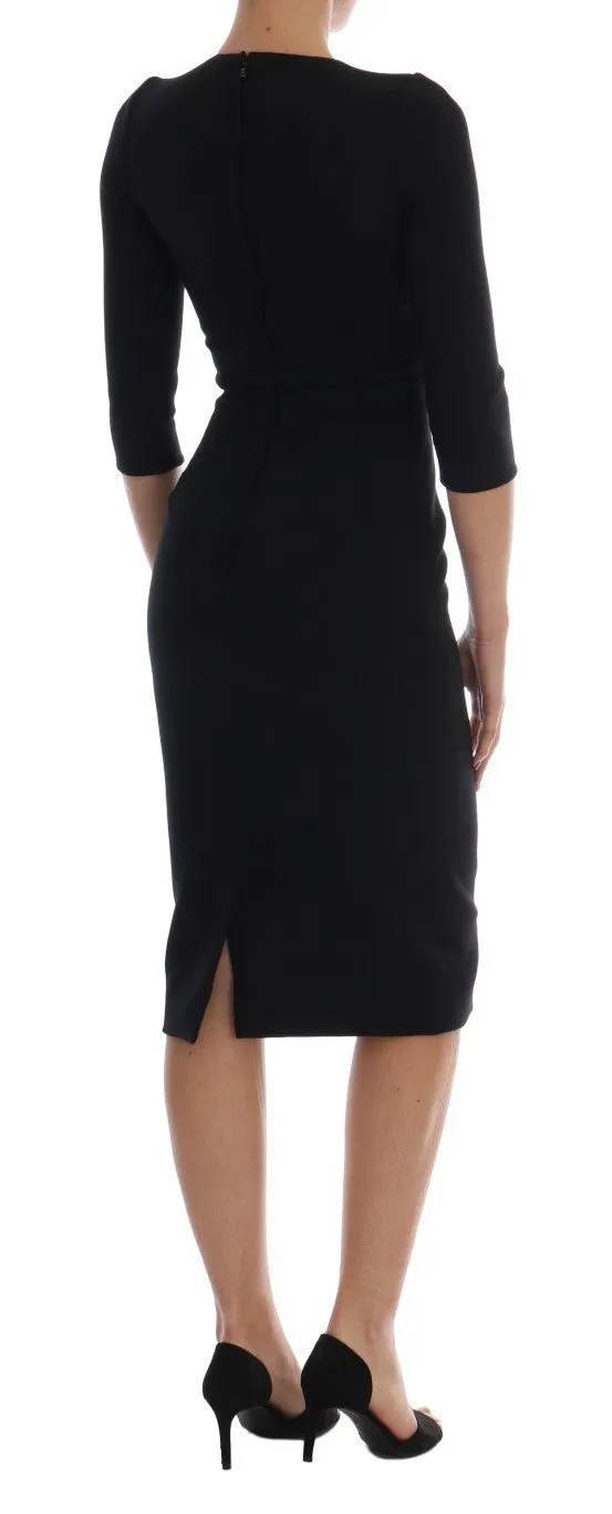 Black Yellow Tulip Wool Crêpe Sheath Dress