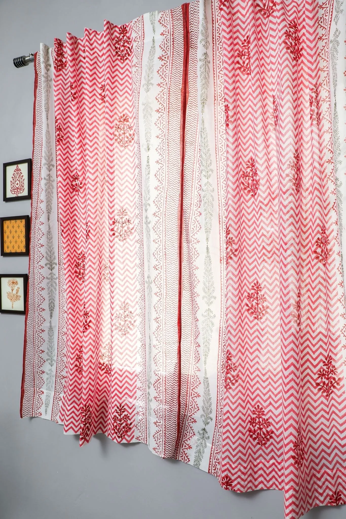 'Blast colour red' Handblock Printed Cotton Window Curtain