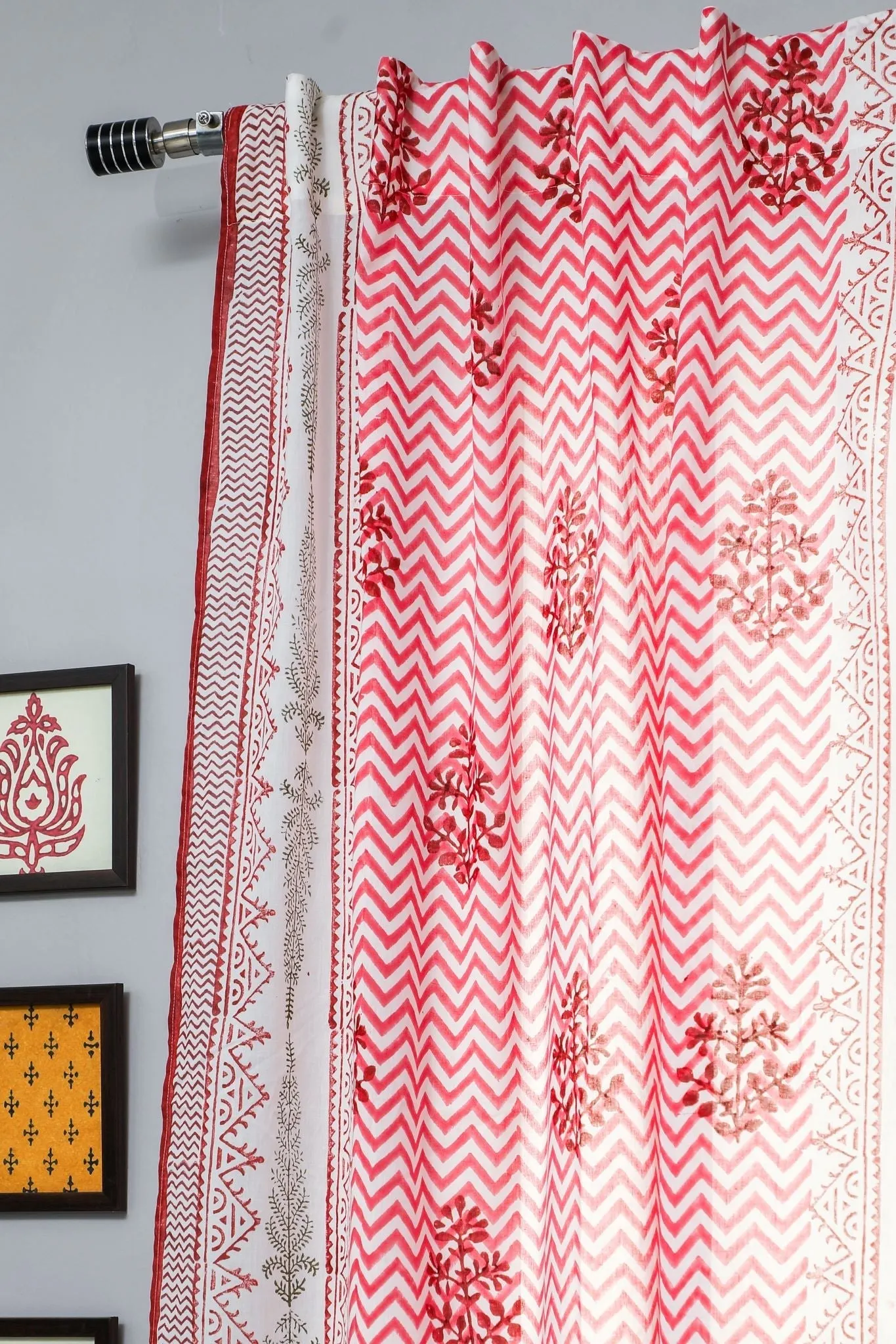 'Blast colour red' Handblock Printed Cotton Window Curtain