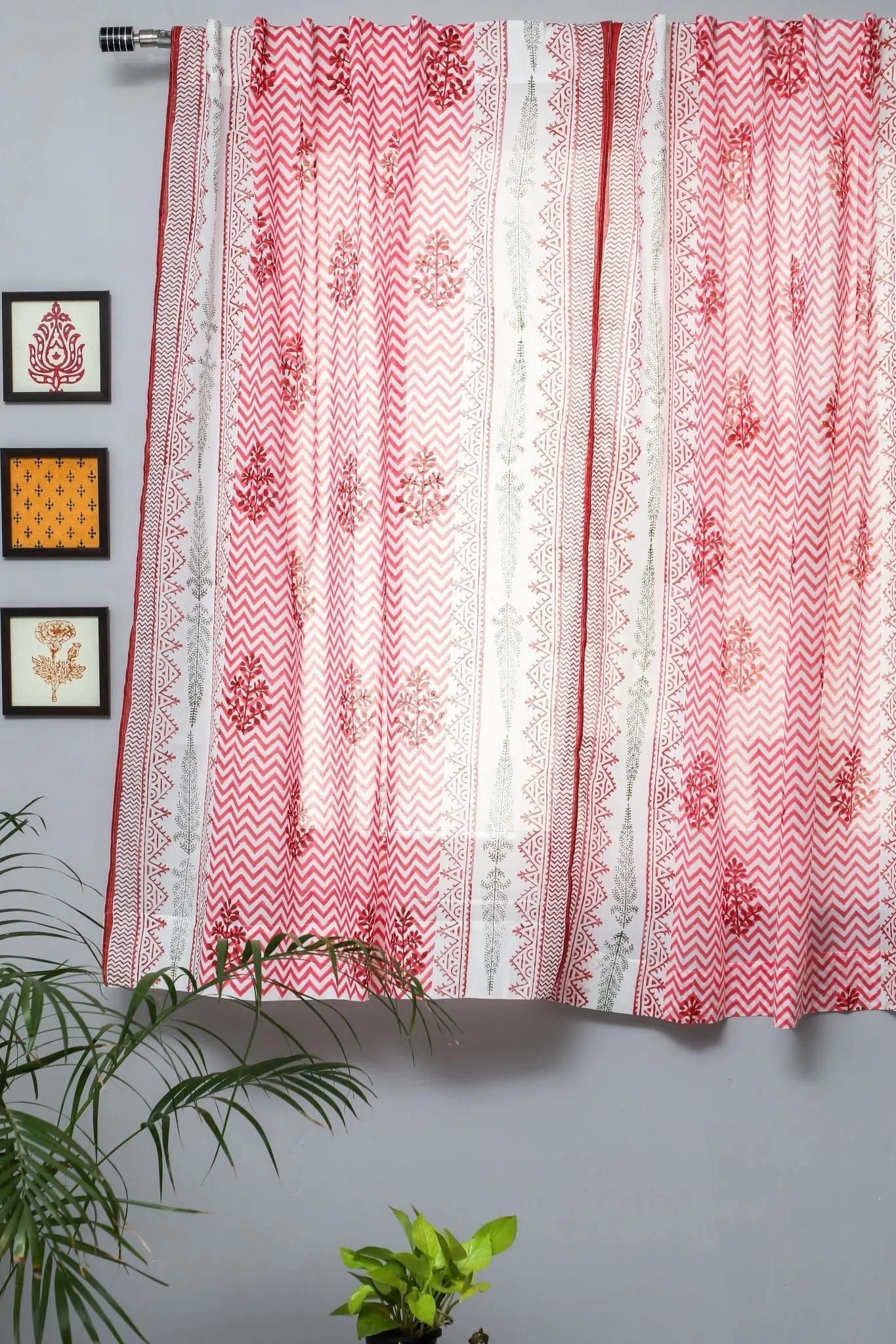 'Blast colour red' Handblock Printed Cotton Window Curtain