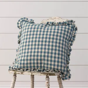 Blue Block Ruffled Edge Pillow