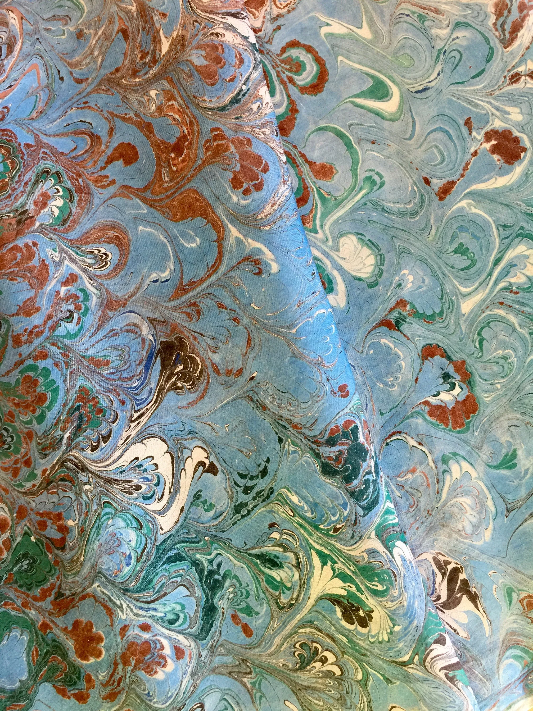 Blue Brown Bouquet Patterned Habotai Silk 14x72"