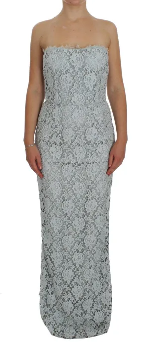 Blue Floral Lace Sheath Maxi Dress