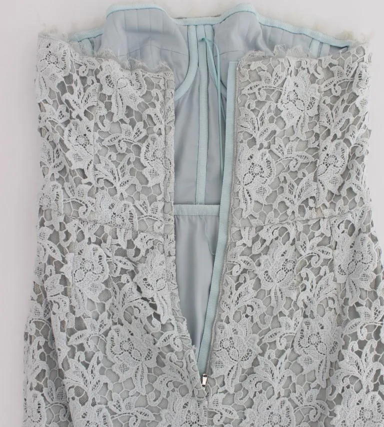 Blue Floral Lace Sheath Maxi Dress