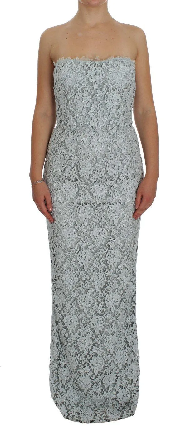 Blue Floral Lace Sheath Maxi Dress