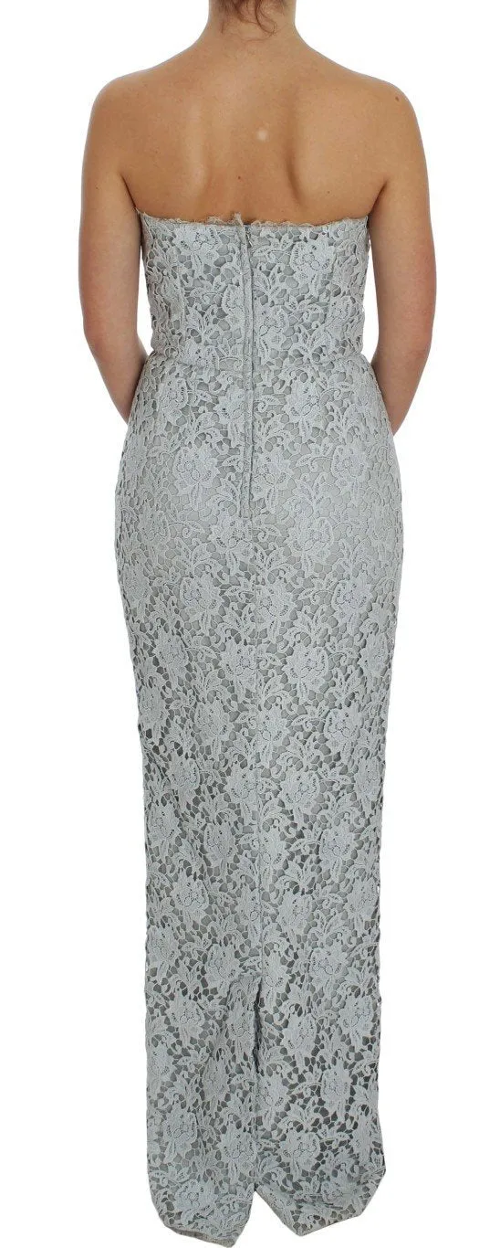 Blue Floral Lace Sheath Maxi Dress