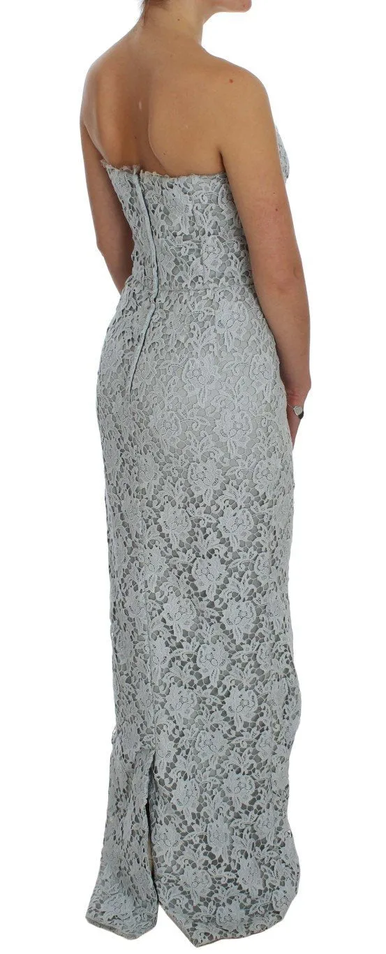 Blue Floral Lace Sheath Maxi Dress