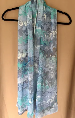 Blue green bouquet Soft Chiffon Silk 68x14"