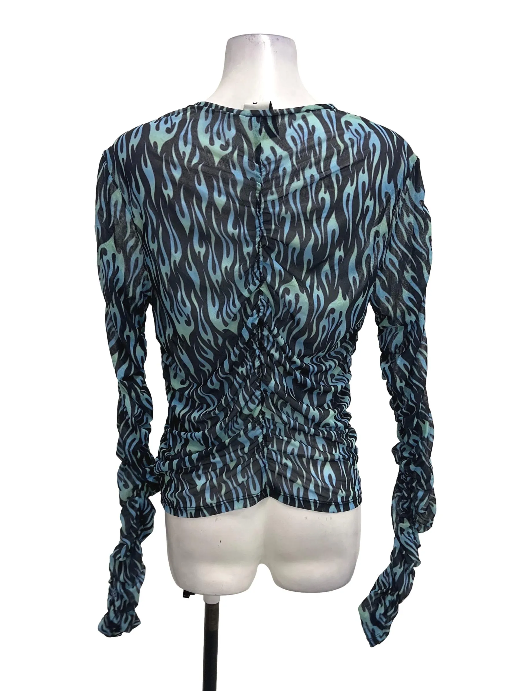 Blue Printed Mesh Top