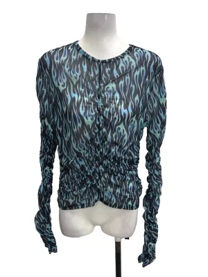 Blue Printed Mesh Top
