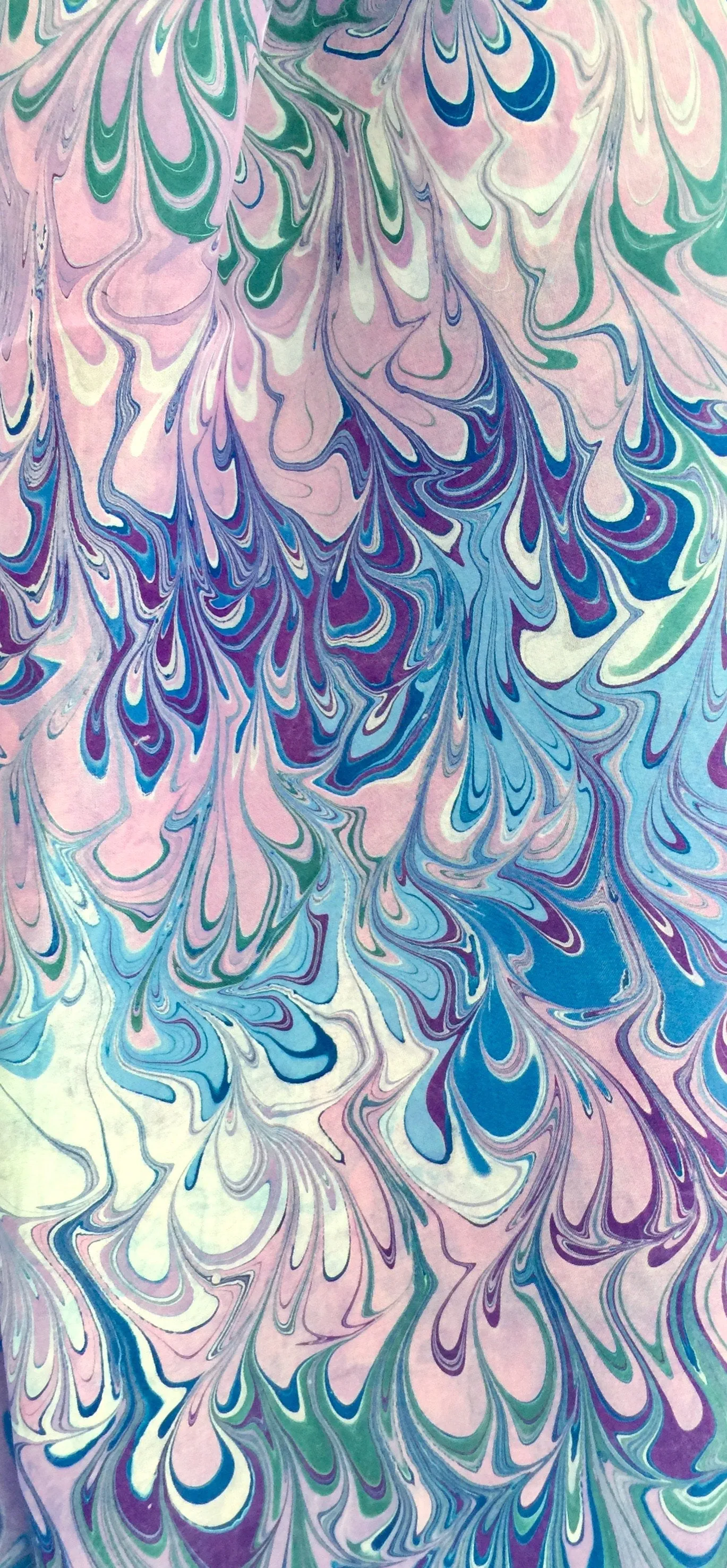 Blue purple teal bouquet  water marbled 8mm Habotai silk.  Hang on the wall, use as a table runner or wear this unique piece