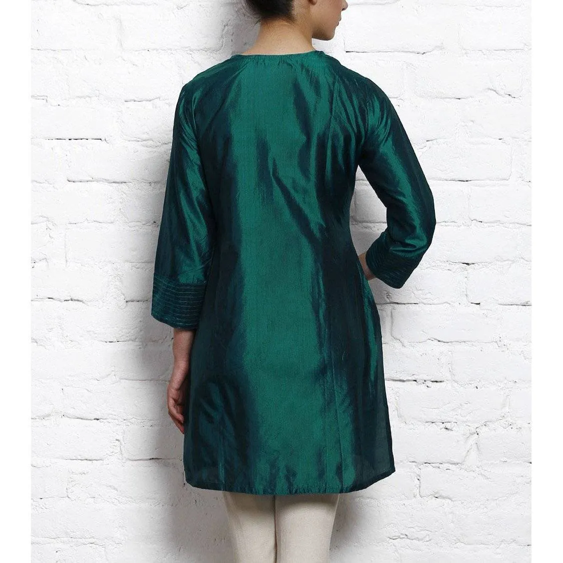 Blue Silk Kurta with Stitch Details