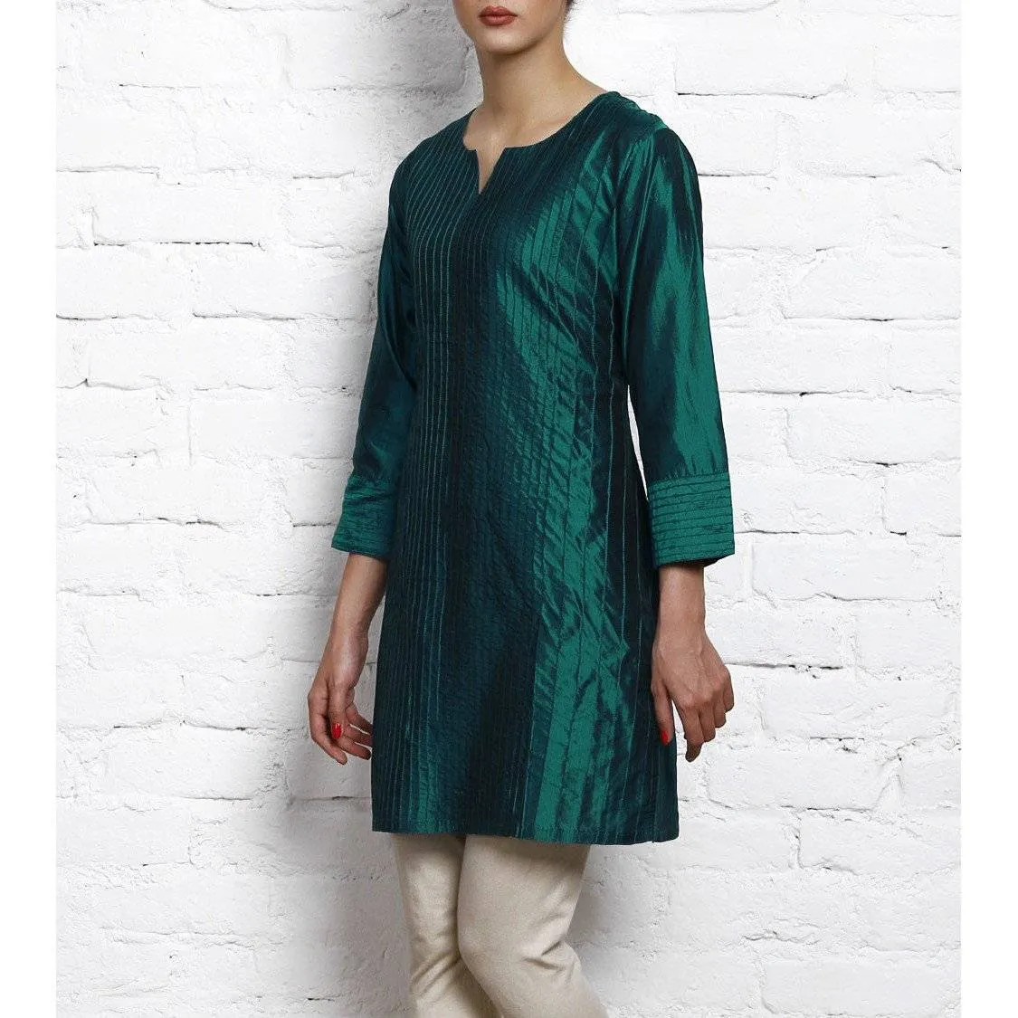 Blue Silk Kurta with Stitch Details