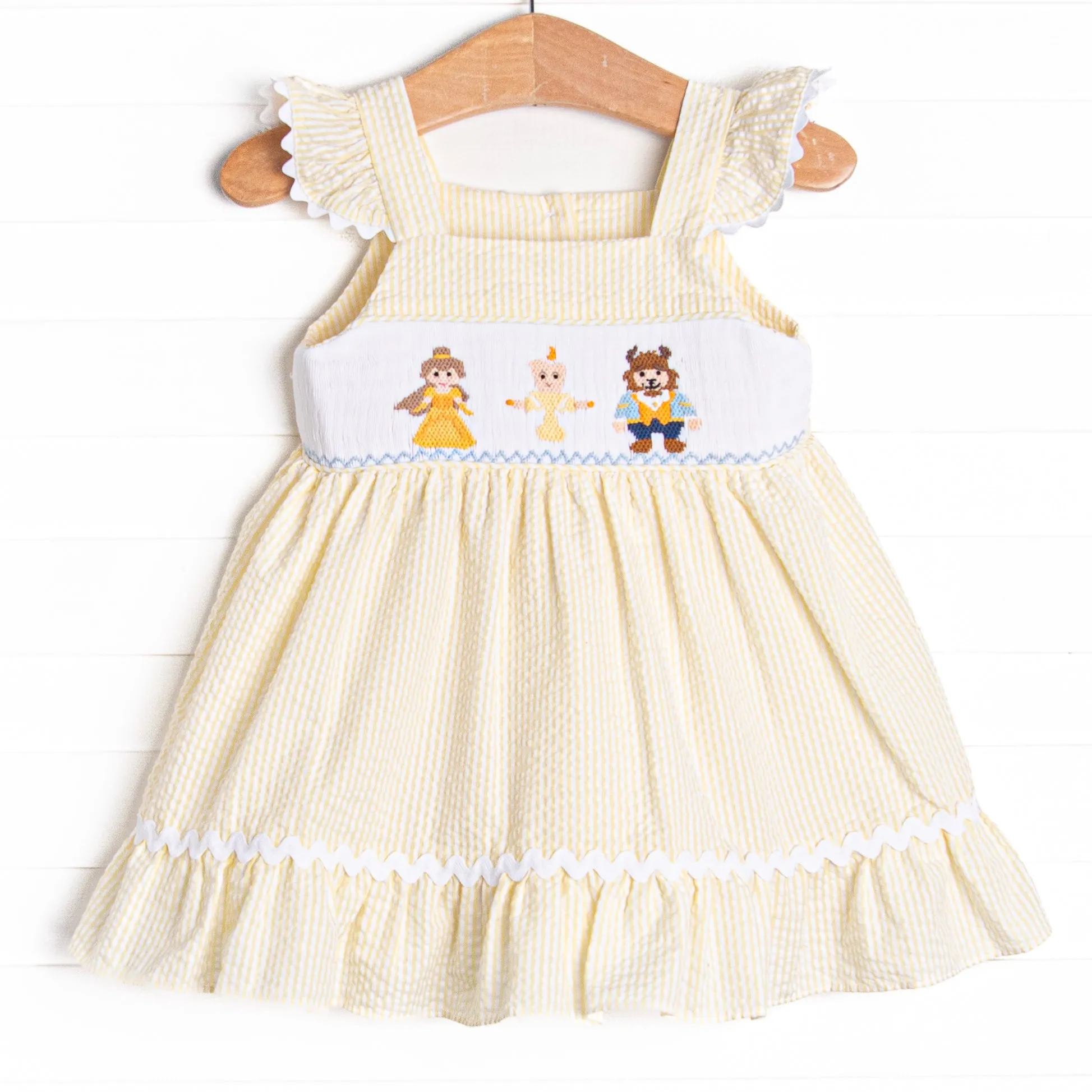 Blushing Beauty Smocked Dress, Yellow Seersucker