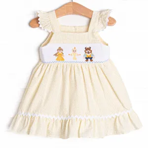 Blushing Beauty Smocked Dress, Yellow Seersucker
