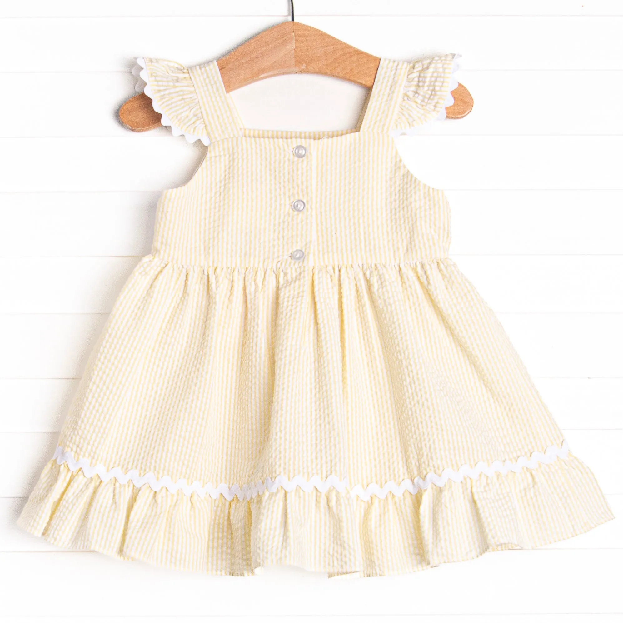 Blushing Beauty Smocked Dress, Yellow Seersucker