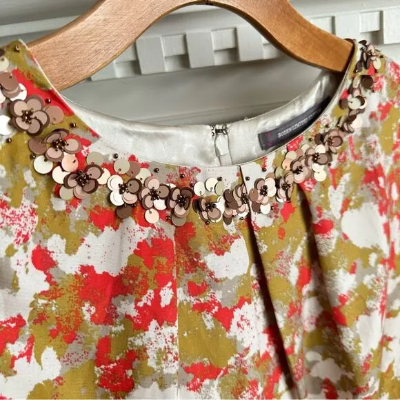 Boden Abstract Silk Sheath Dress Embellished Mustard Yellow Spring Office 10