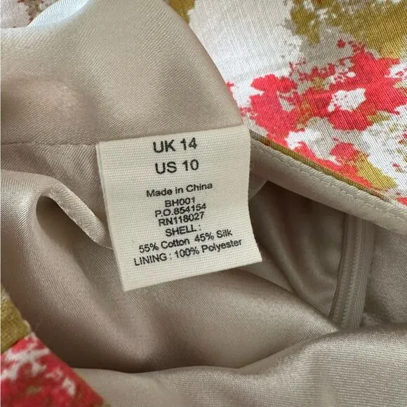 Boden Abstract Silk Sheath Dress Embellished Mustard Yellow Spring Office 10