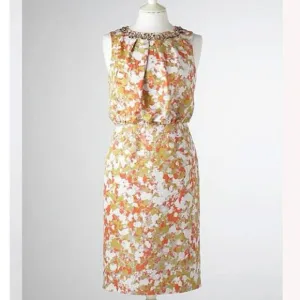 Boden Abstract Silk Sheath Dress Embellished Mustard Yellow Spring Office 10