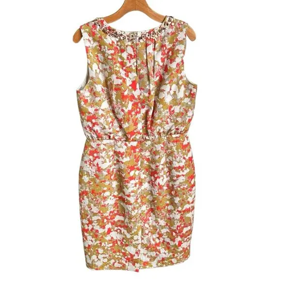 Boden Abstract Silk Sheath Dress Embellished Mustard Yellow Spring Office 10