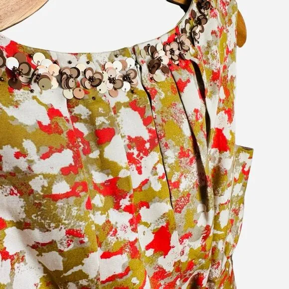 Boden Abstract Silk Sheath Dress Embellished Mustard Yellow Spring Office 10