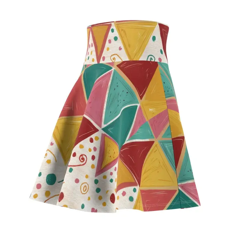 Bold Vibrant Geometrical Triangles Skater Skirt