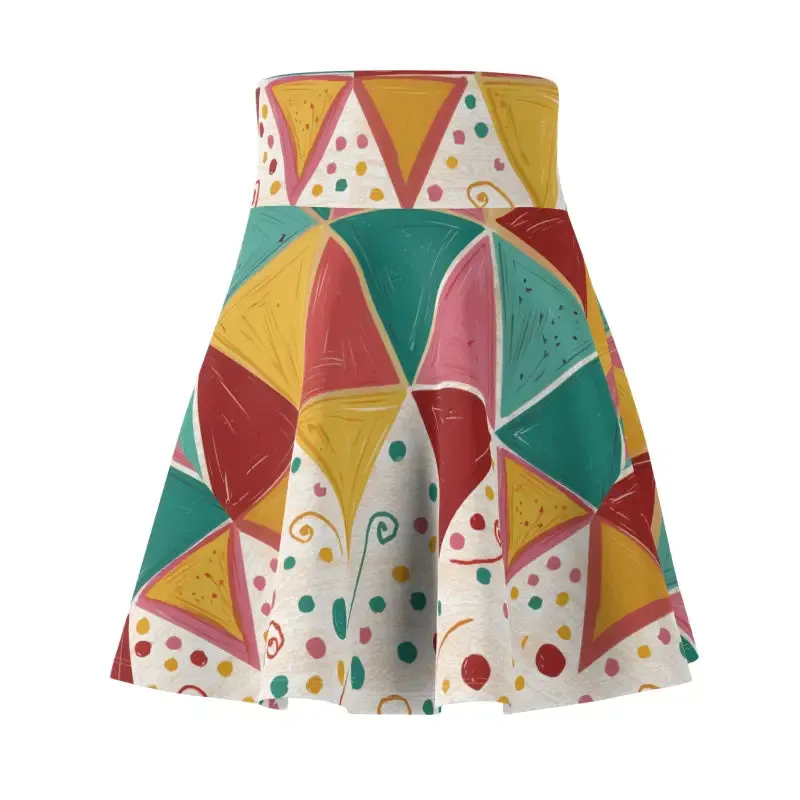 Bold Vibrant Geometrical Triangles Skater Skirt