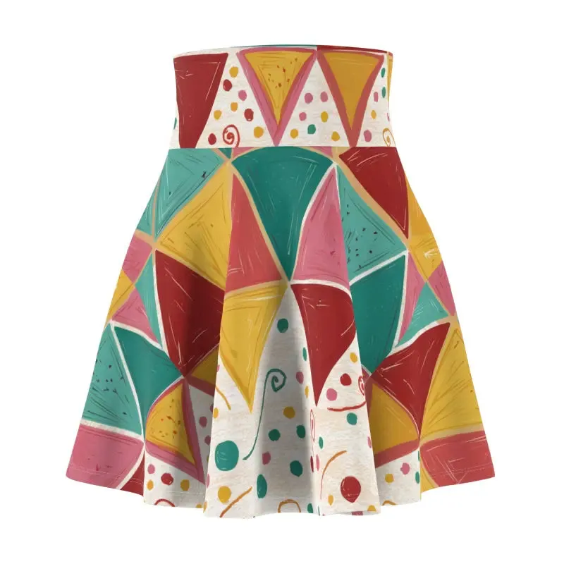 Bold Vibrant Geometrical Triangles Skater Skirt
