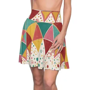 Bold Vibrant Geometrical Triangles Skater Skirt