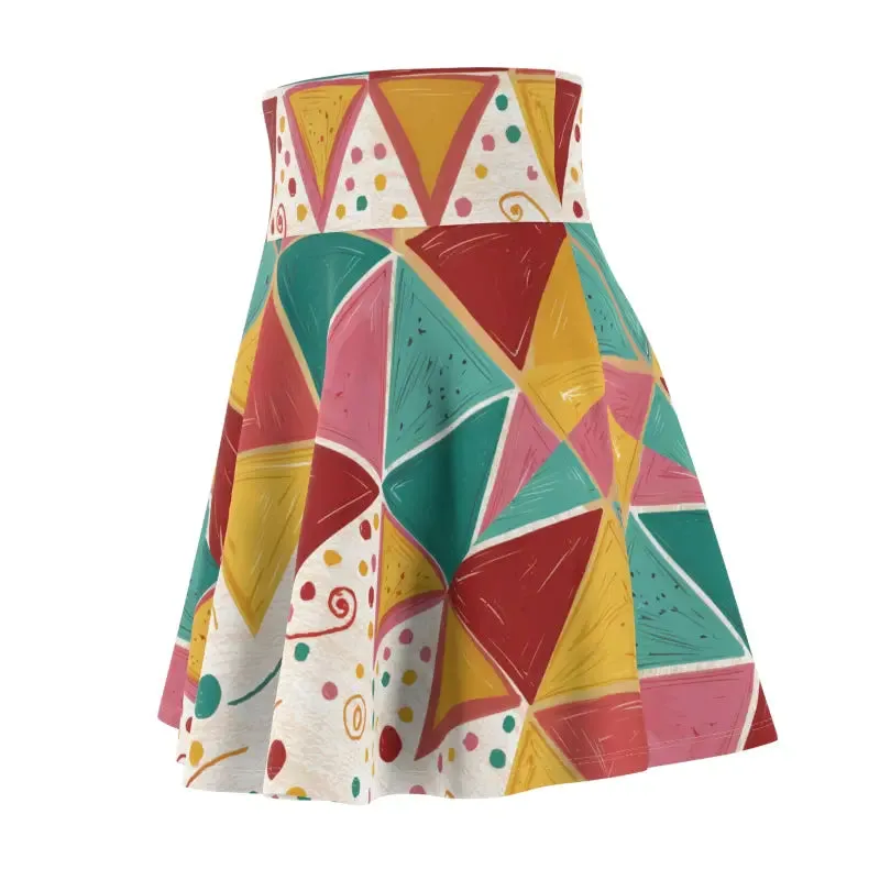 Bold Vibrant Geometrical Triangles Skater Skirt