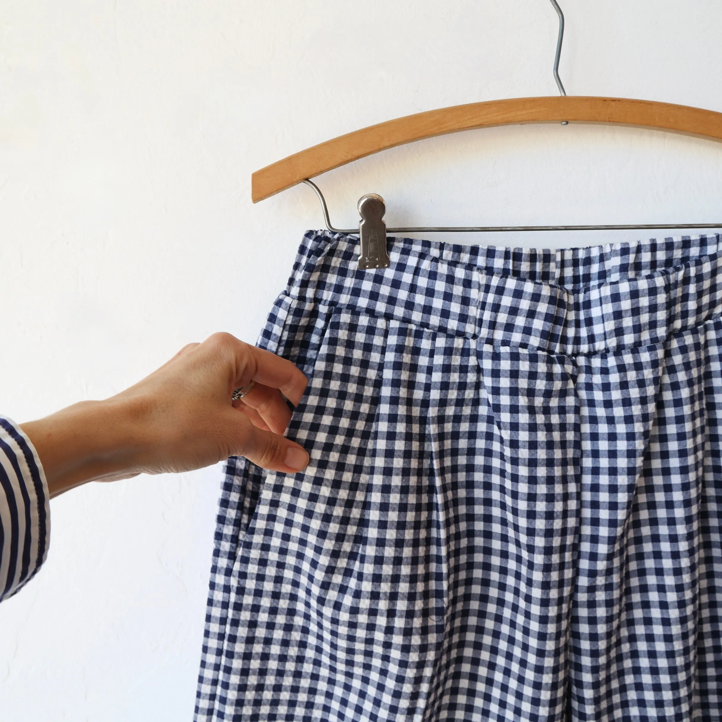Bon Pleated Pants - Navy Gingham Seersucker