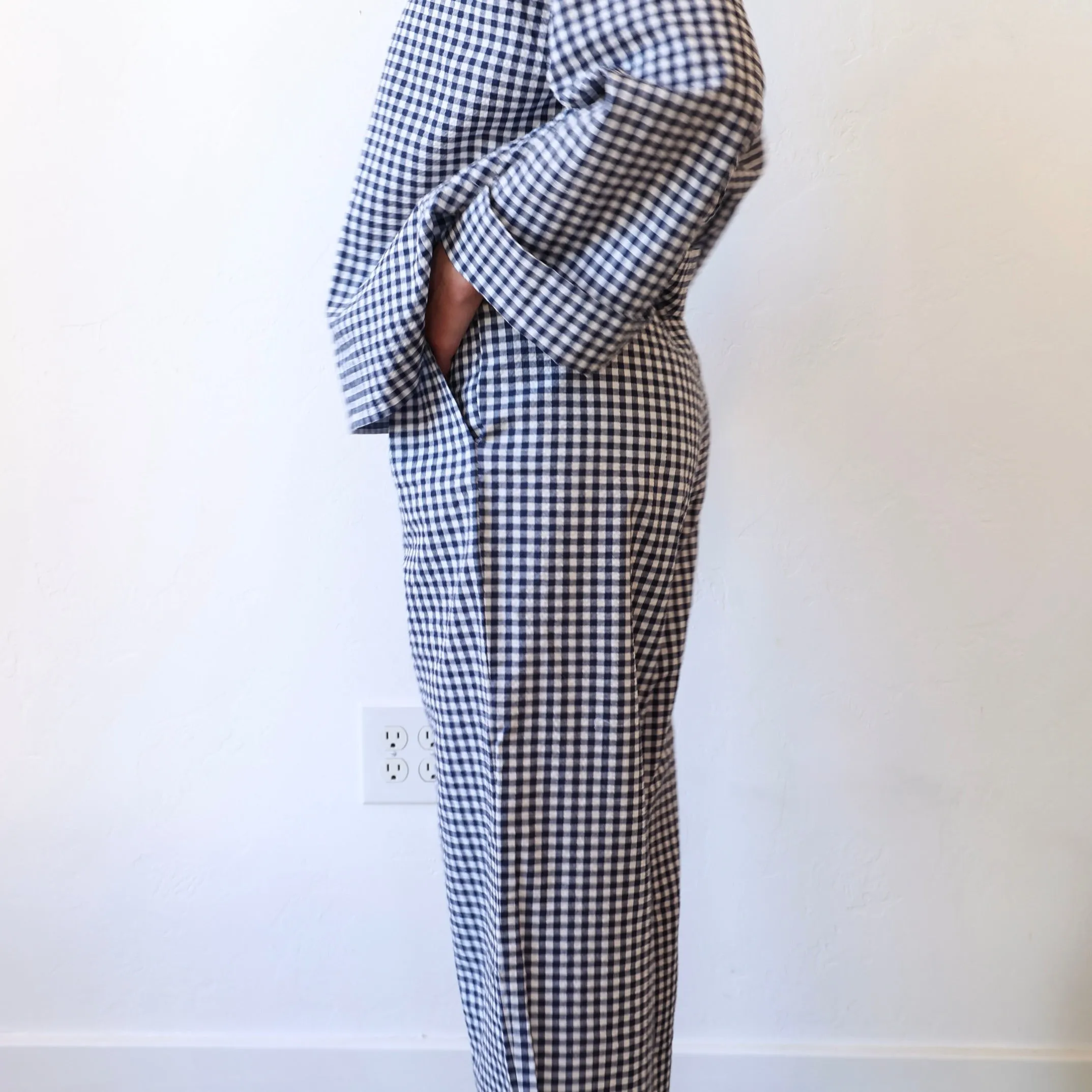 Bon Pleated Pants - Navy Gingham Seersucker