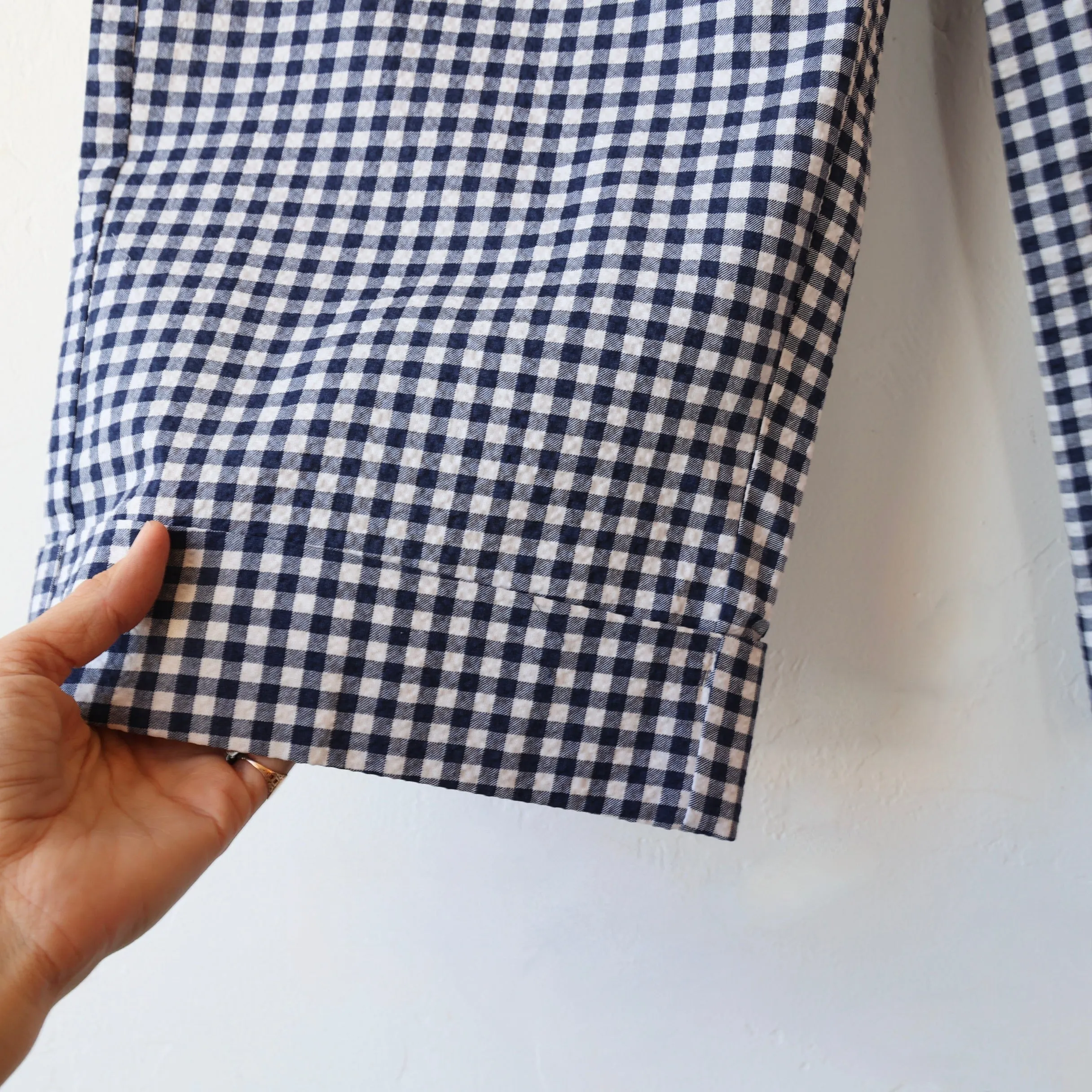 Bon Pleated Pants - Navy Gingham Seersucker