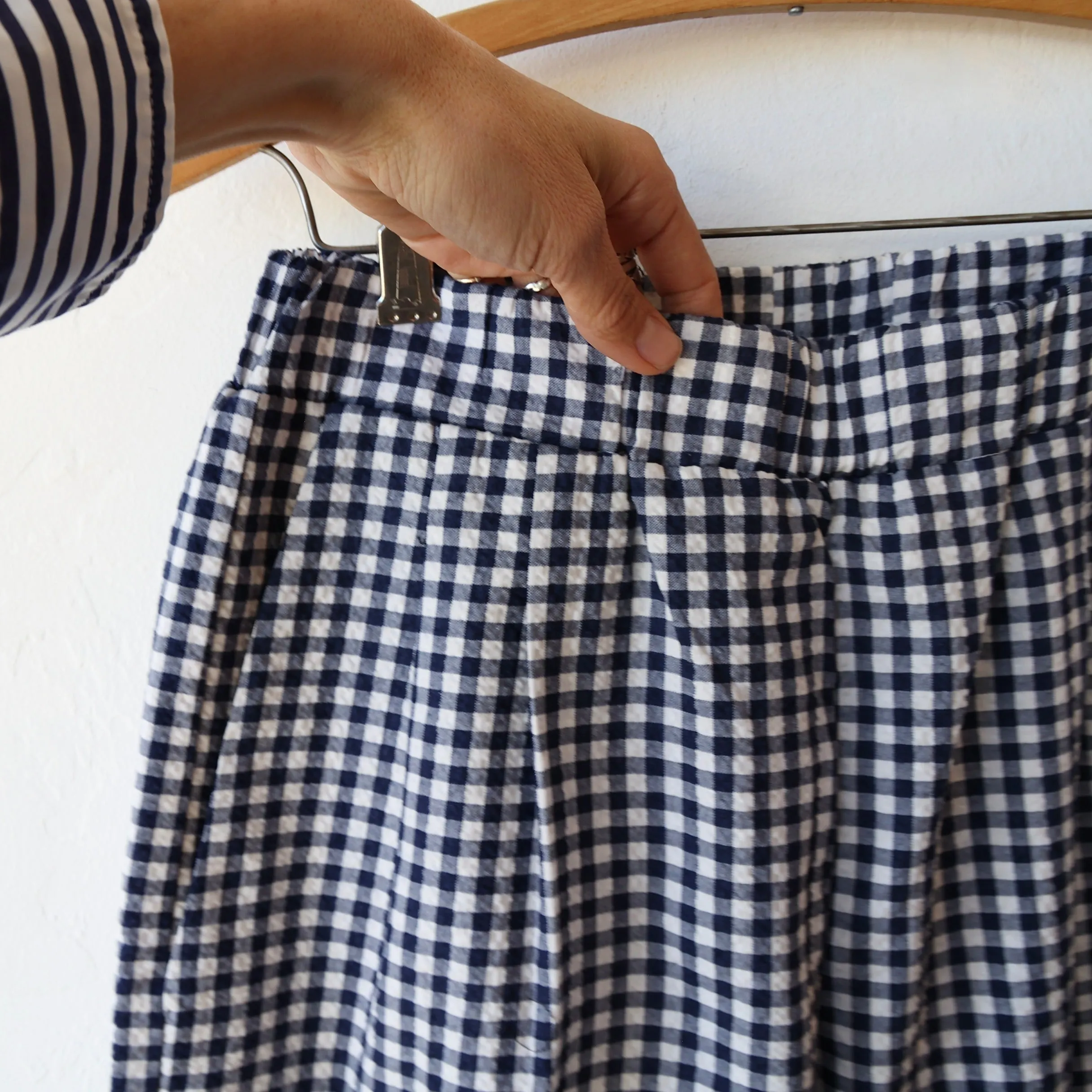 Bon Pleated Pants - Navy Gingham Seersucker