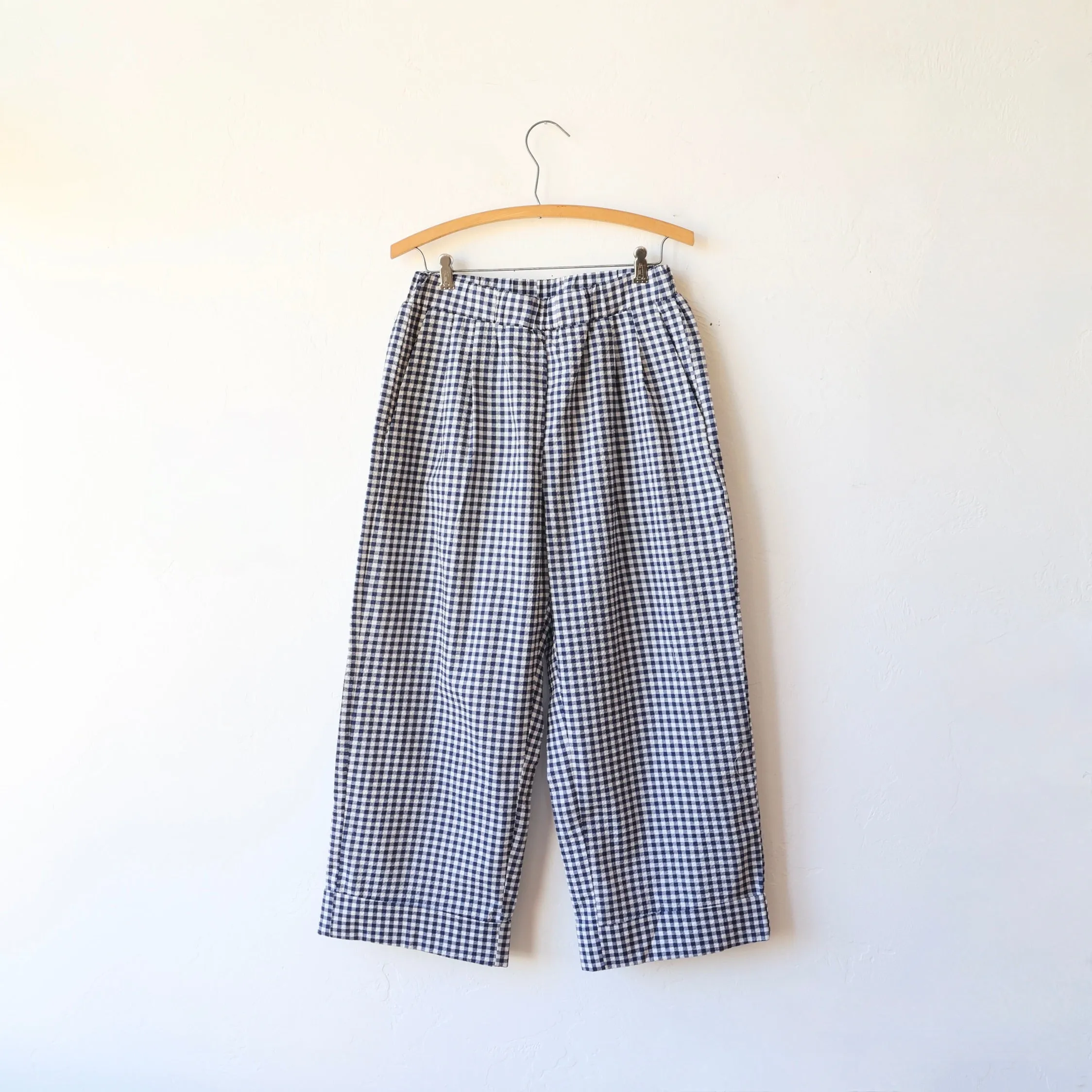 Bon Pleated Pants - Navy Gingham Seersucker