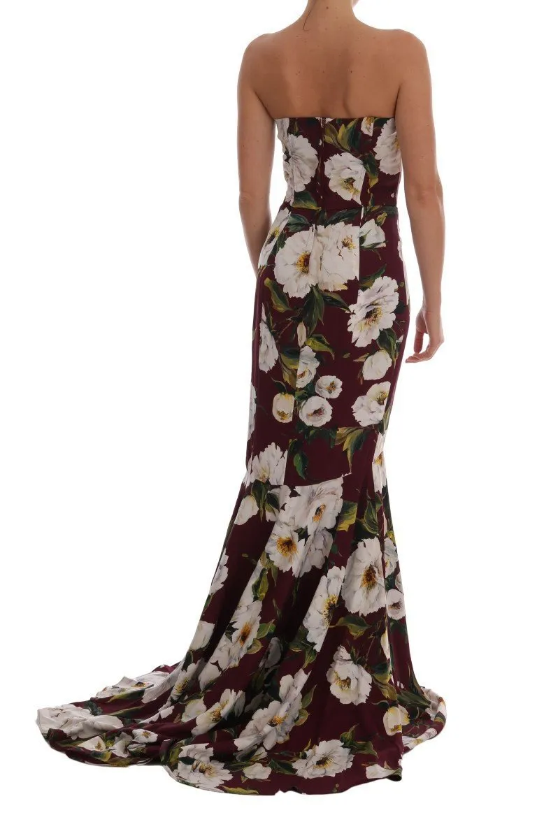 Bordeaux Daisy Floral Silk Dress