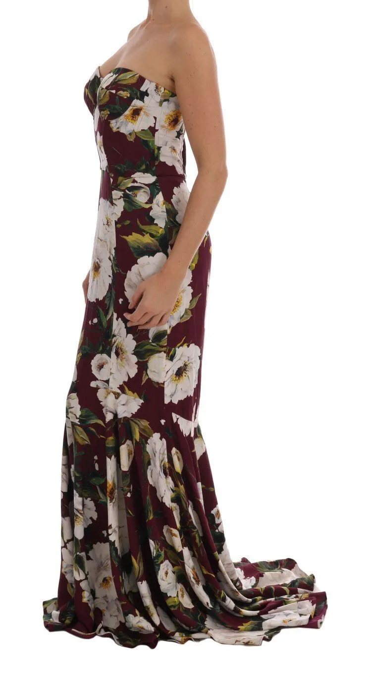 Bordeaux Daisy Floral Silk Dress