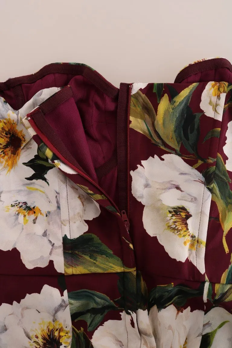 Bordeaux Daisy Floral Silk Dress