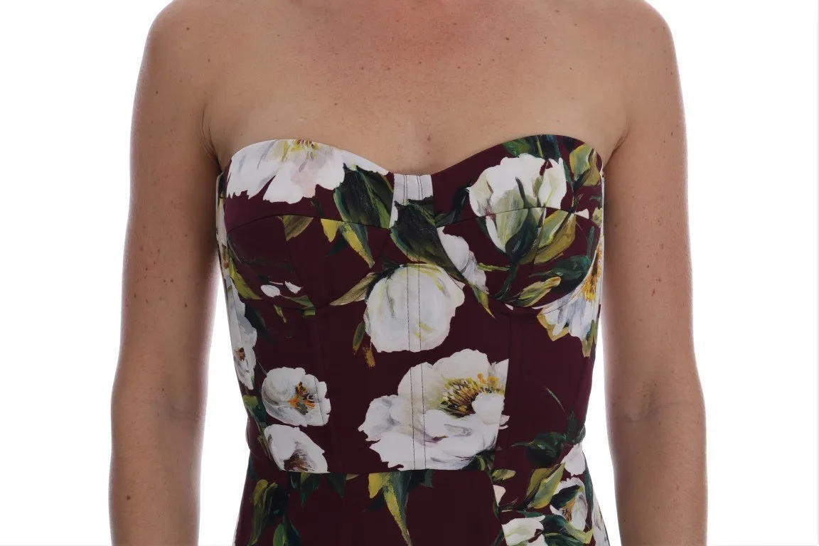 Bordeaux Daisy Floral Silk Dress