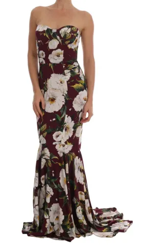 Bordeaux Daisy Floral Silk Dress