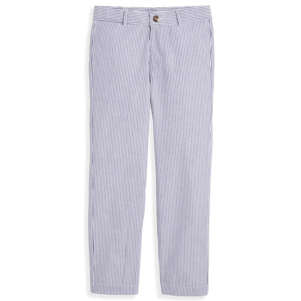 Boy's Suiting Pant -- Navy Seersucker Stripe