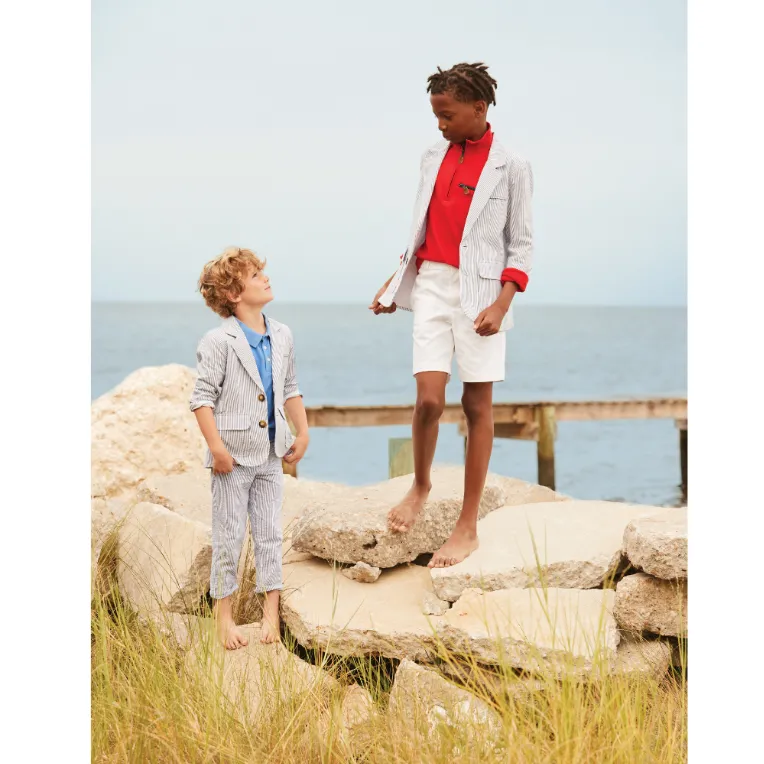 Boy's Suiting Pant -- Navy Seersucker Stripe